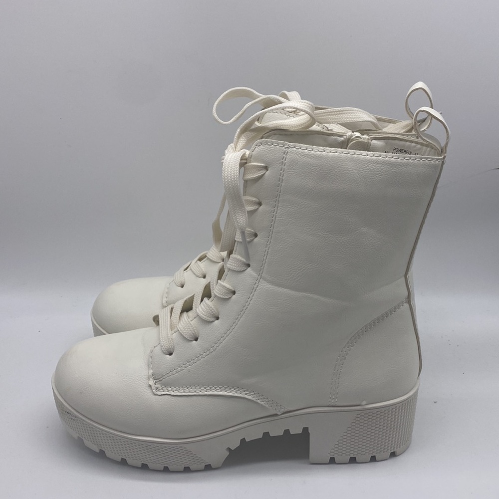 BAMBOO White Platform Chunky Heel Lug Sole Combat Ankle Boots Size 8